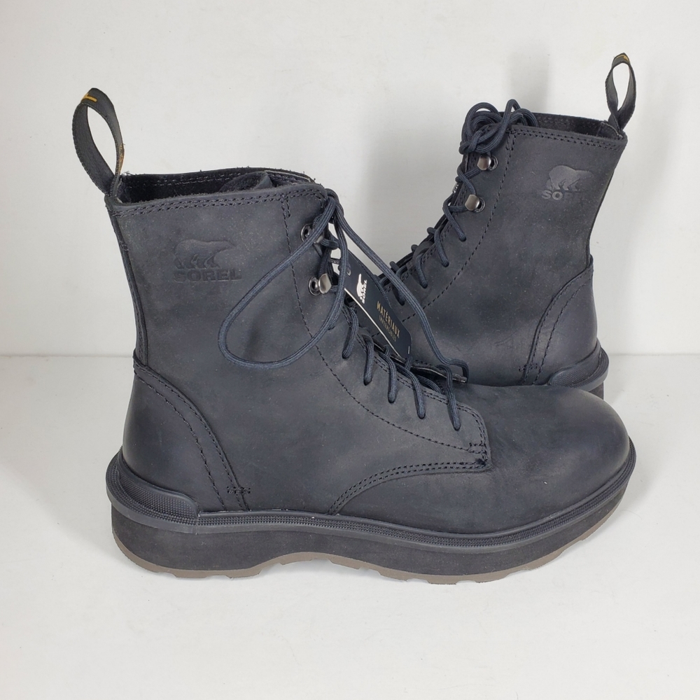 - New Sorel Hi-Line Black Leather Lace Up Boots